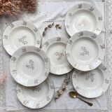 7 assiettes creuses porcelaine vintage digoin sarreguemines modèle raphael motif fleurs dorées