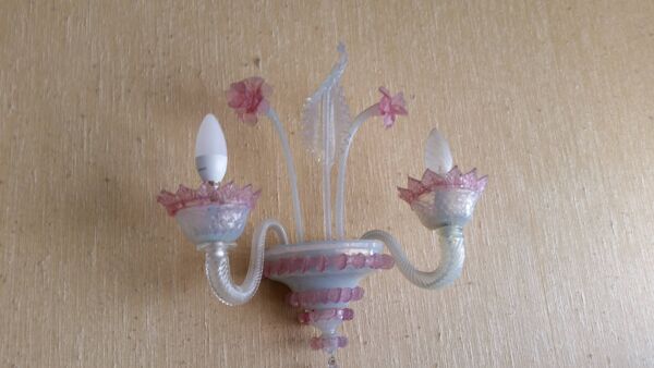 Applique en verre de Murano a fleurs roses