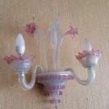 Murano glass wall lamp with pink flowers