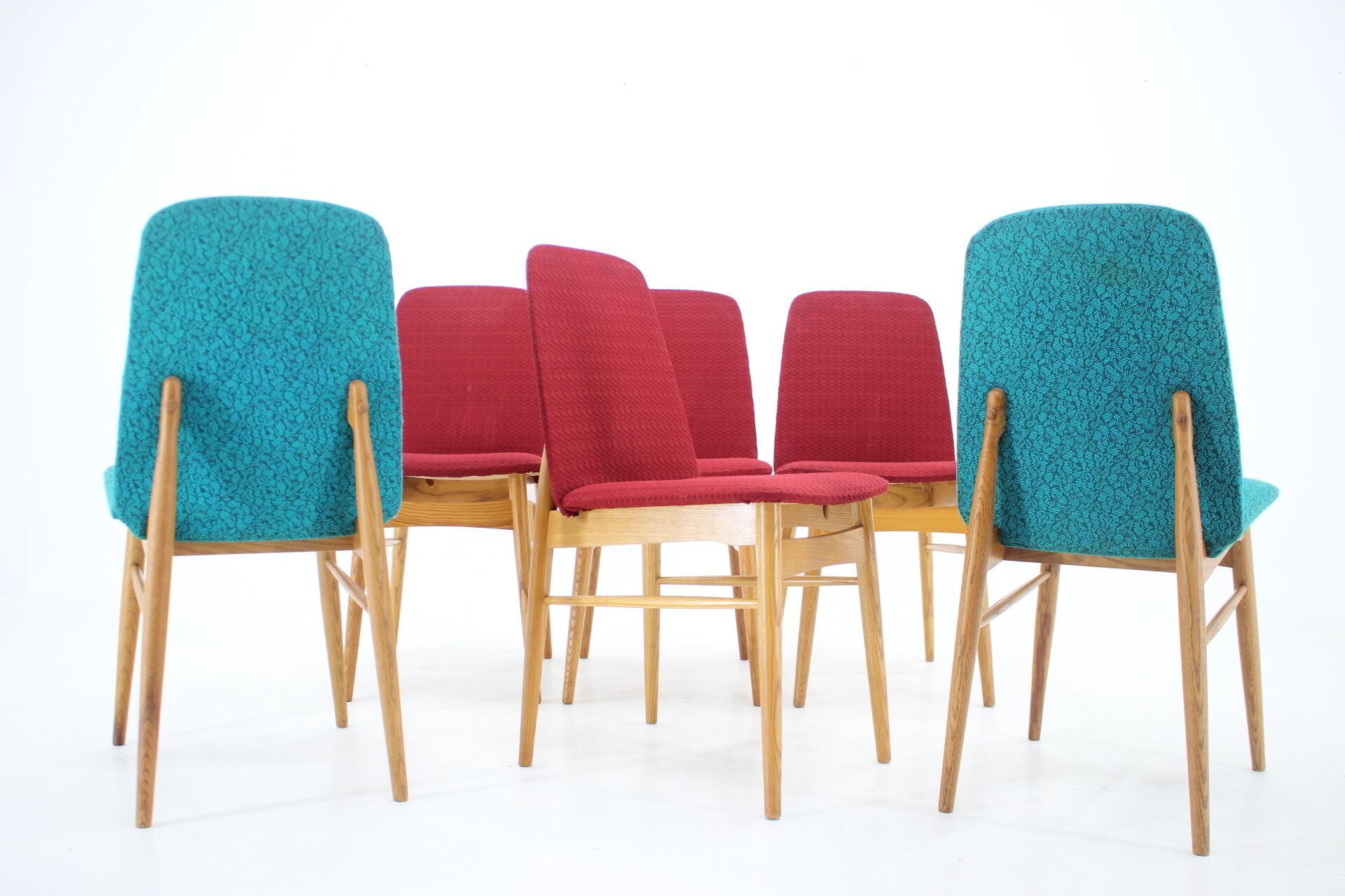 1960s set of 6 ash dining chairs, Czechoslovakia