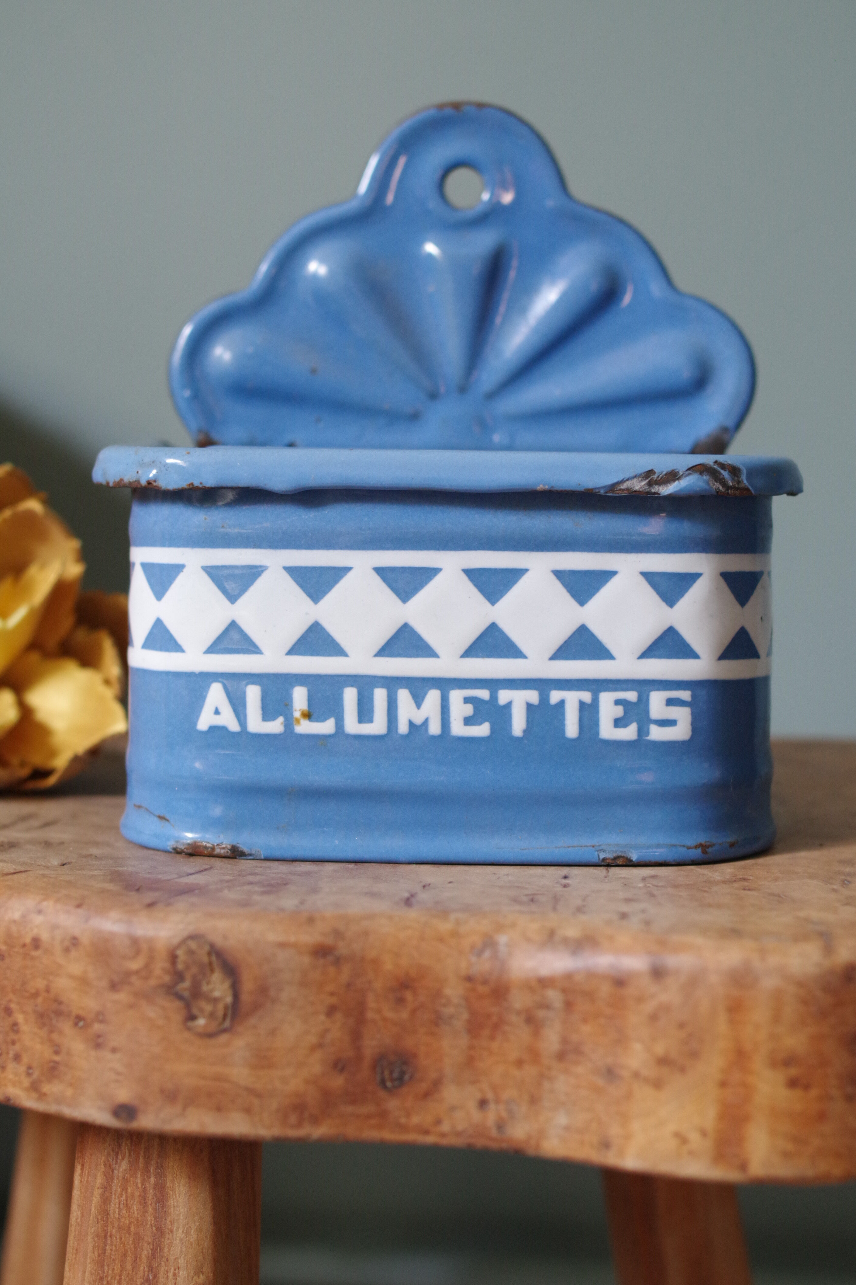 Blue matchbox - old blue enamel sheet box