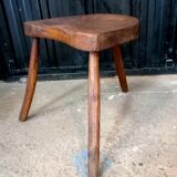 Brutalist tripod stool in solid oak