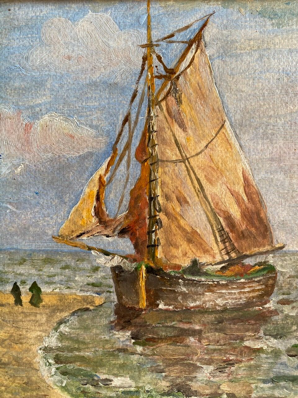 Ancient painting, Marine, signed 20th century