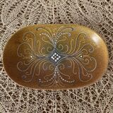 Ceramic pocket tray or tray with enameled relief decoration. Signed Le Mao (above and below)