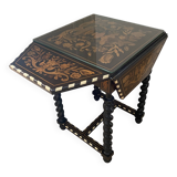19th-century antique Holland table with floral marquetry.