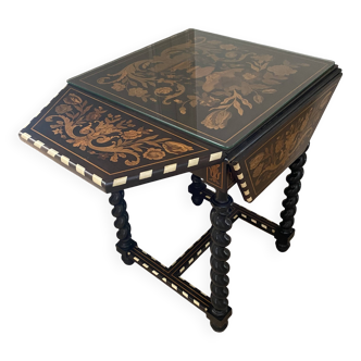 19th-century antique Holland table with floral marquetry.