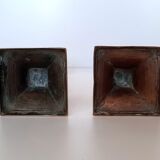 Pair of square foot copper candle holders