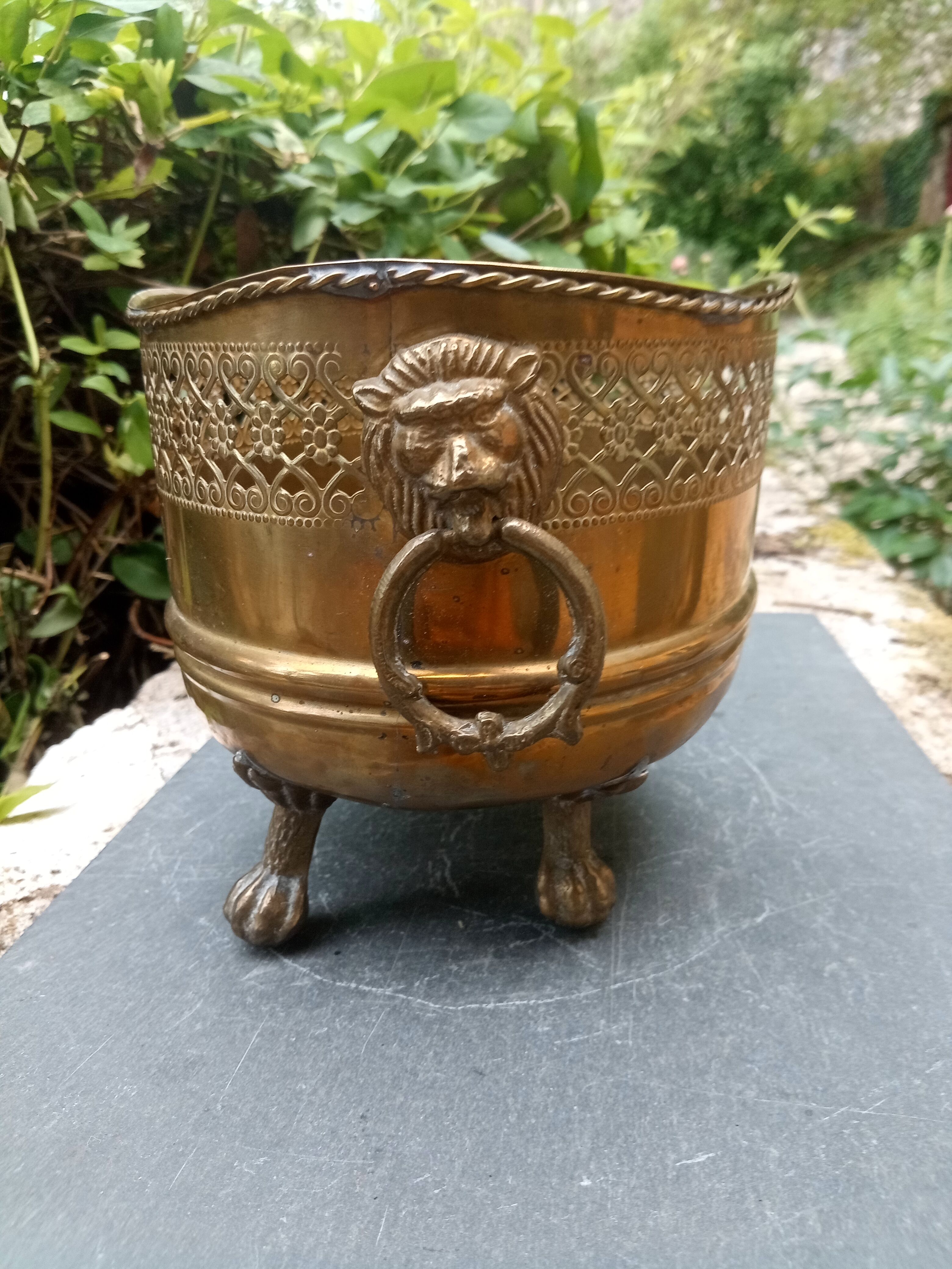 Large brass lion planter Art Nouveau