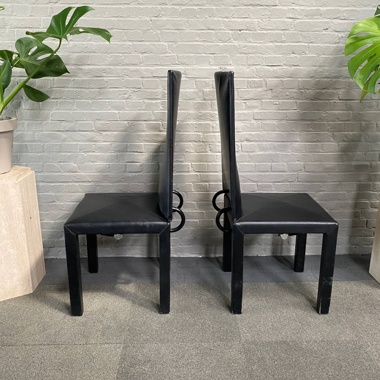 PAIR BLACK LEATHER ARCALLA CHAIRS FOR B&B ITALIA BY PAOLO PIVA - 1990'S