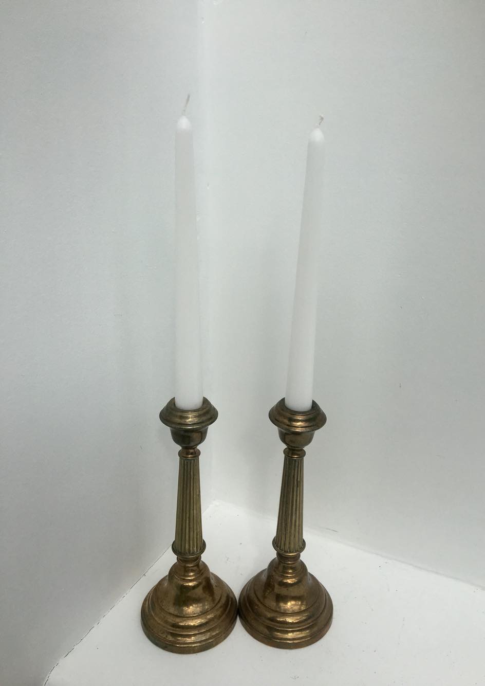 Pair antique bronze candlesticks