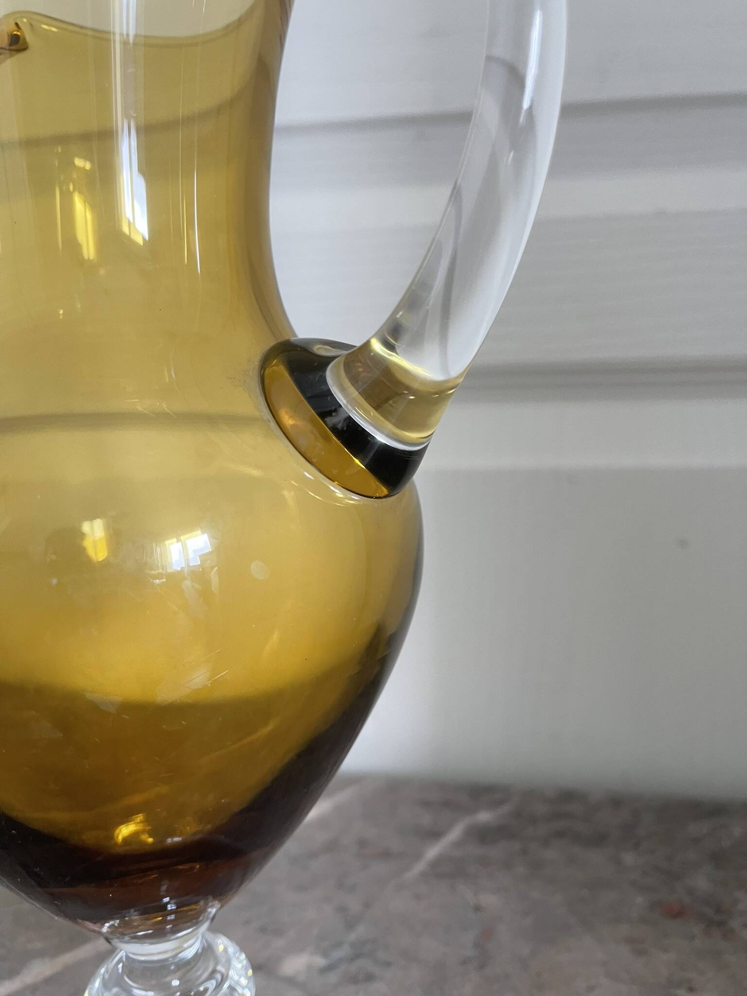 Vintage Bohemian Crystal Pitcher Jug Vcelnicka Orange Smoke