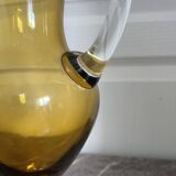 Vintage Bohemian Crystal Pitcher Jug Vcelnicka Orange Smoke