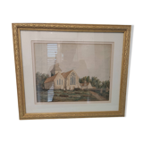 Aquarelle d'église ancienne – Paysage champêtre