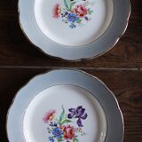 6 mismatched flat plates pairs Terre de Fer Marsac Flowers Digoin