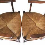 Pair of straw and cherry armchairs
