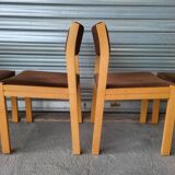 set of 6 Scandinavian style chairs in solid wood and vintage velvet