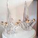Pair of vintage Schneider crystal and brass candlesticks