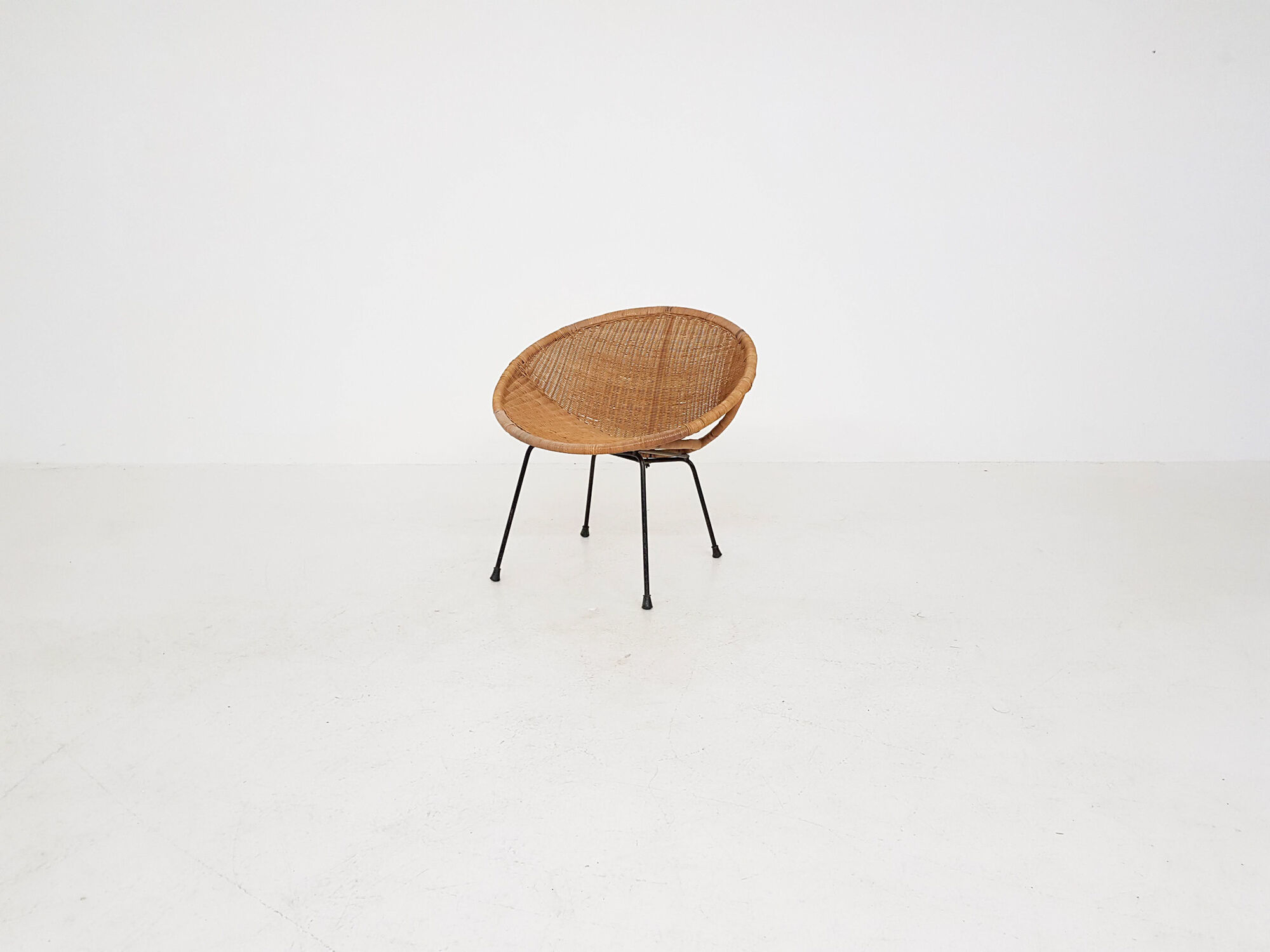 Vintage metal and rattan lounge chair , The Netherlands 1960’s