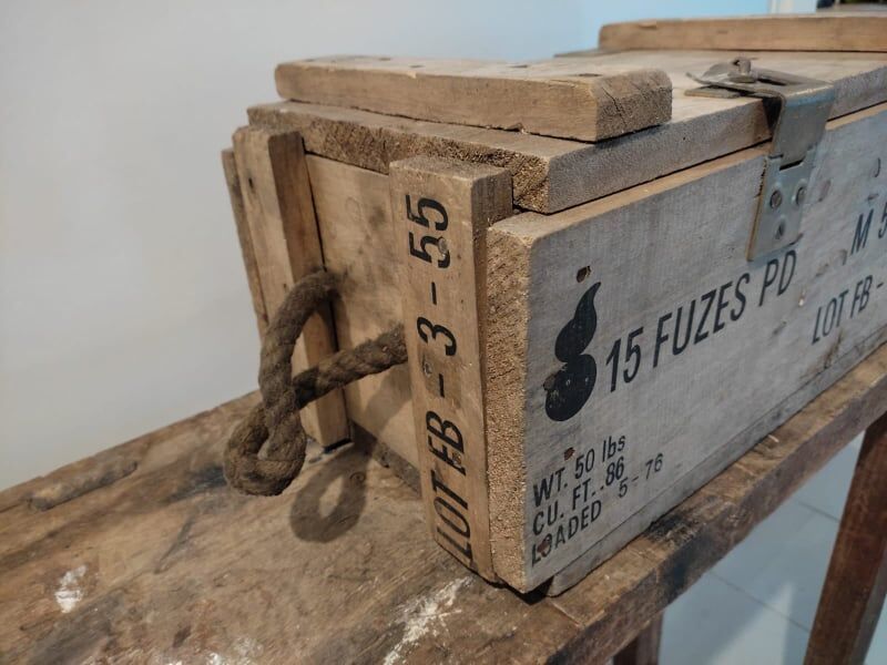 Vintage wooden case military ammunition