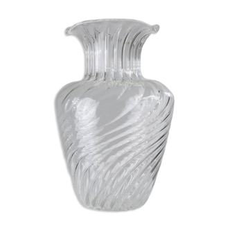 Large Transparent Glass Vase by Soffiera Parise - Italian 1970s Vintage Handblown Centerpiece