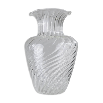 Grand vase en verre transparent par Soffiera Parise - Centre de table vintage italien des années 1970 soufflé à la main