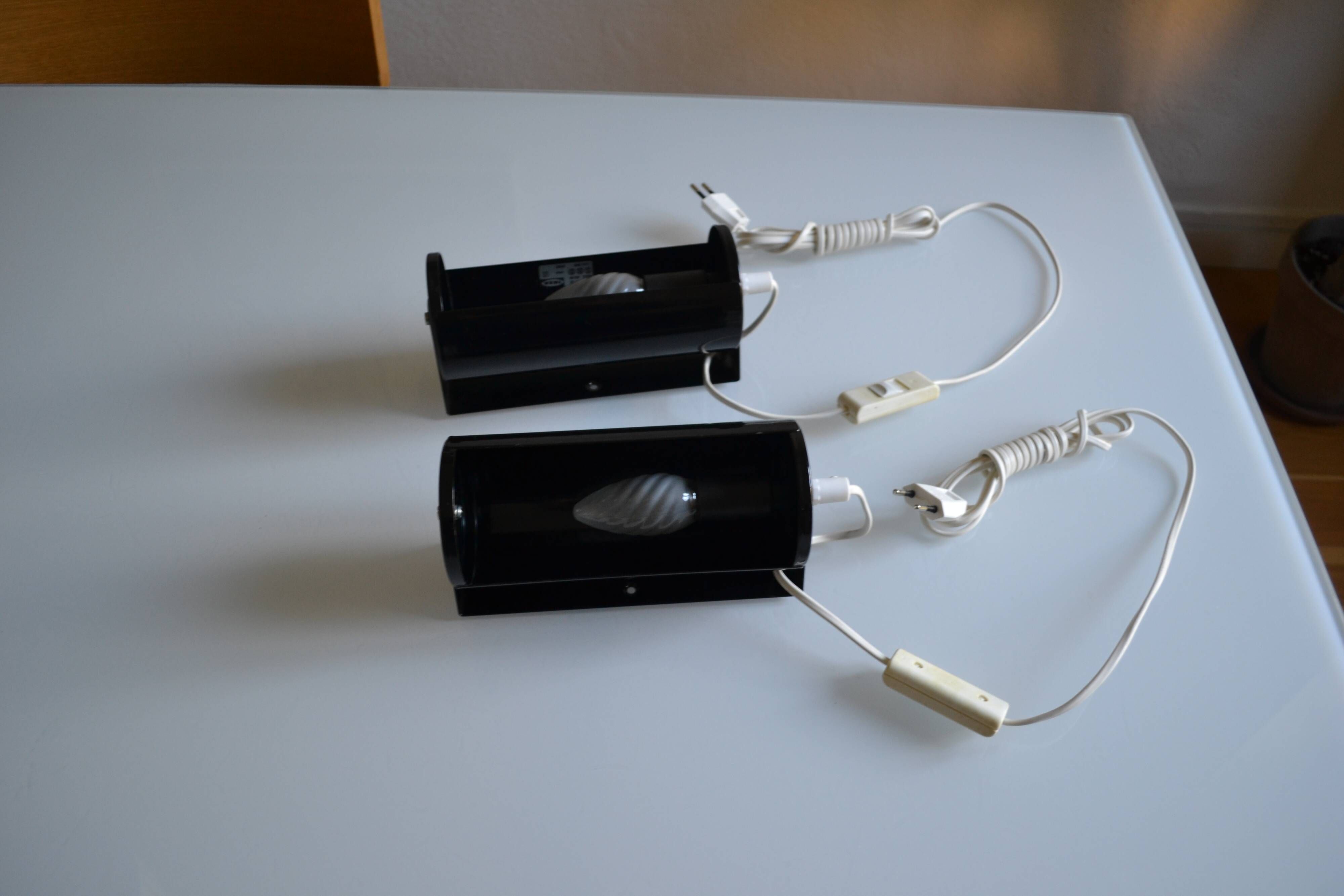 Pair of vintage Ikea 1980s Typ V 413 black wall lamps