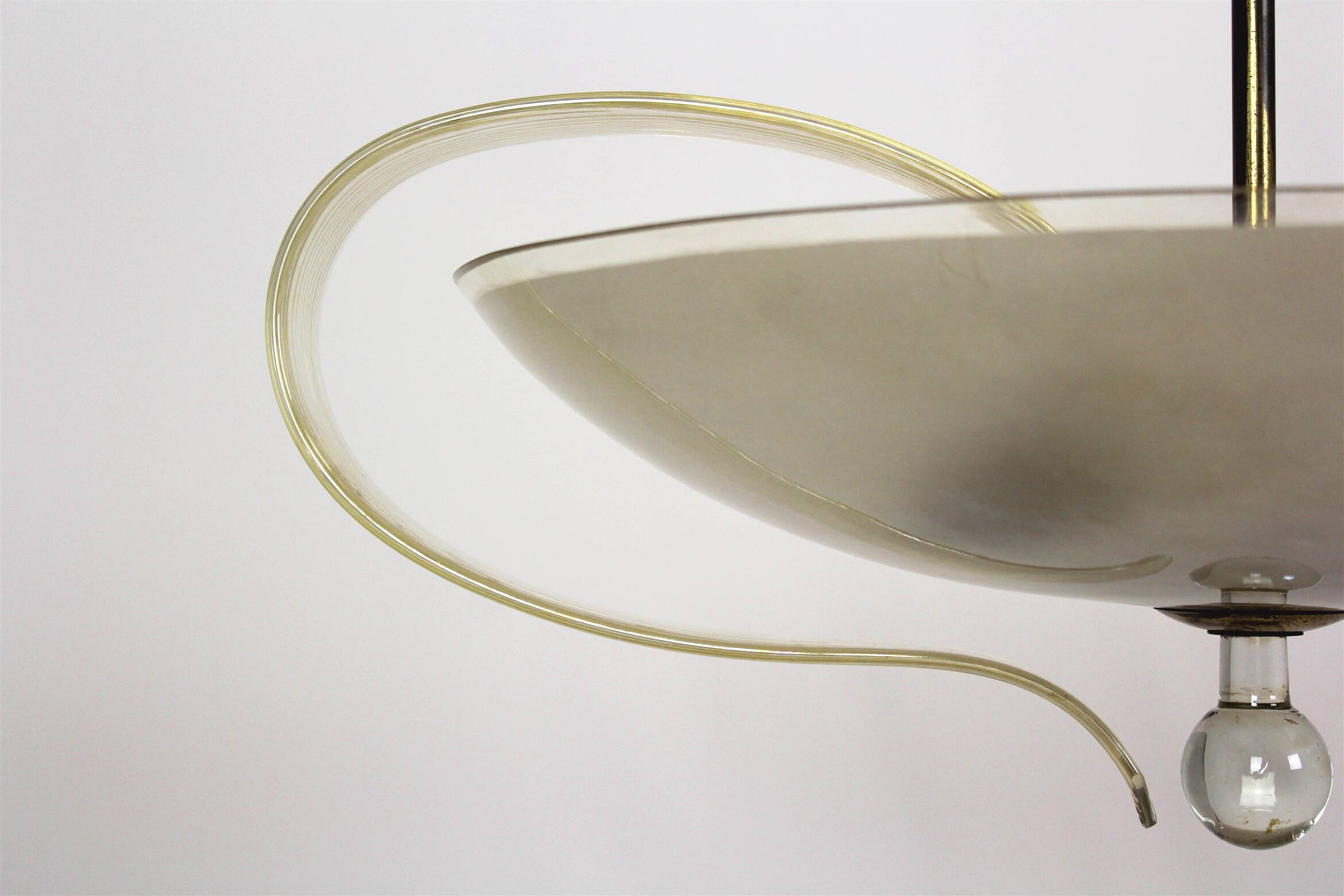 Brass and Curved Glass Ceiling Light from ESC Zukov, 1940s