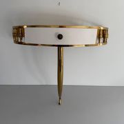 Floating wall console with drawer, brass body and marble top, 1960s, Italy