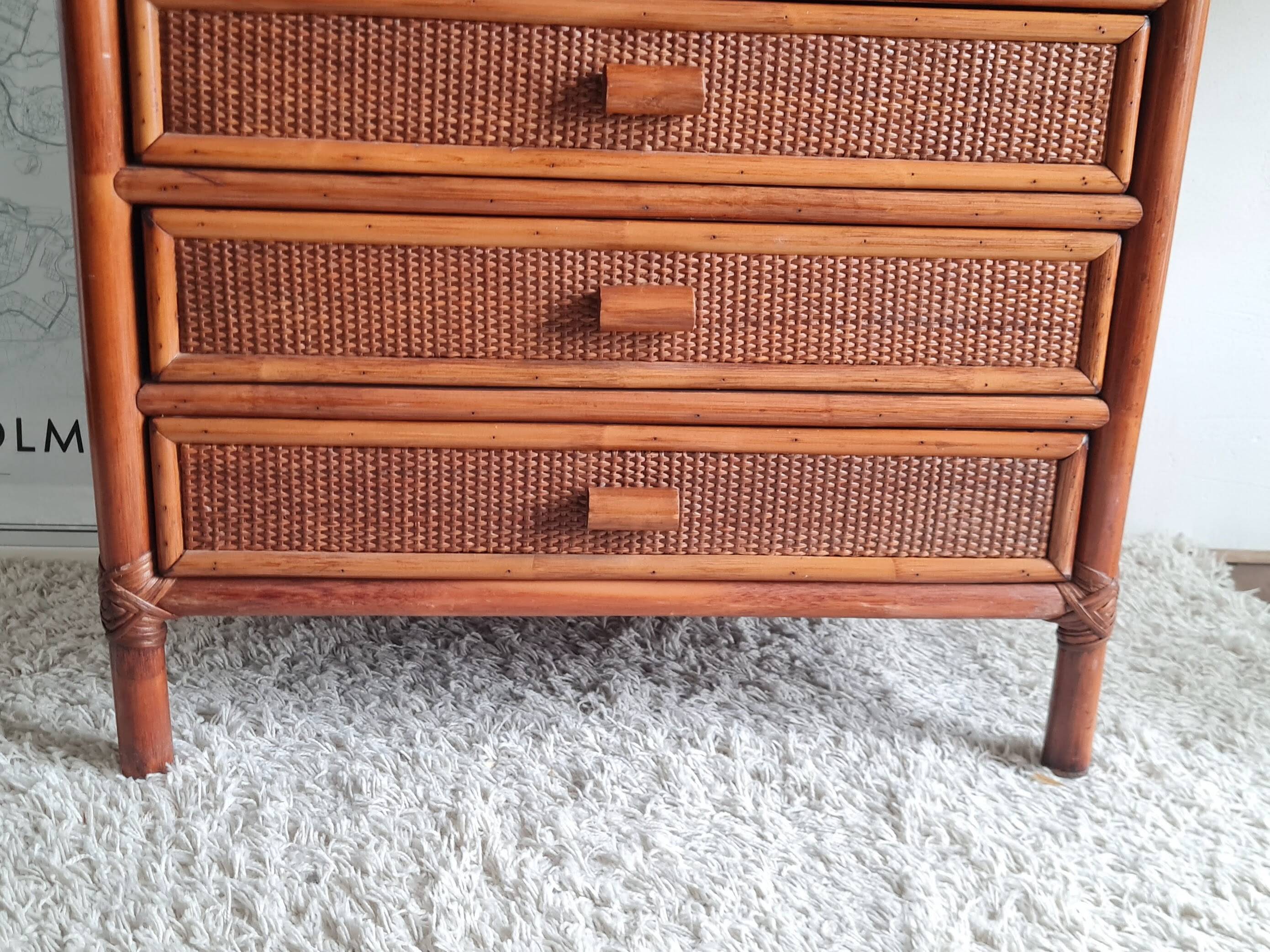 Rattan chest of drawers from the 1970s.