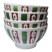 4 coffee bowls made of Badonviller earthenware, Art Deco decor from the vintage 1940s-1950s.