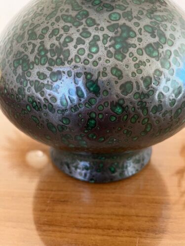 Pied de lampe en céramique grise mouchetée de vert années 50 60