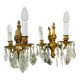 St Louis XV wall lights in gilded bronze with pendants from the mid-20th century.
