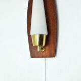 Scandinavian Modern Danish Wall Light in Teak, Brass and Opaline Glass, 1960s