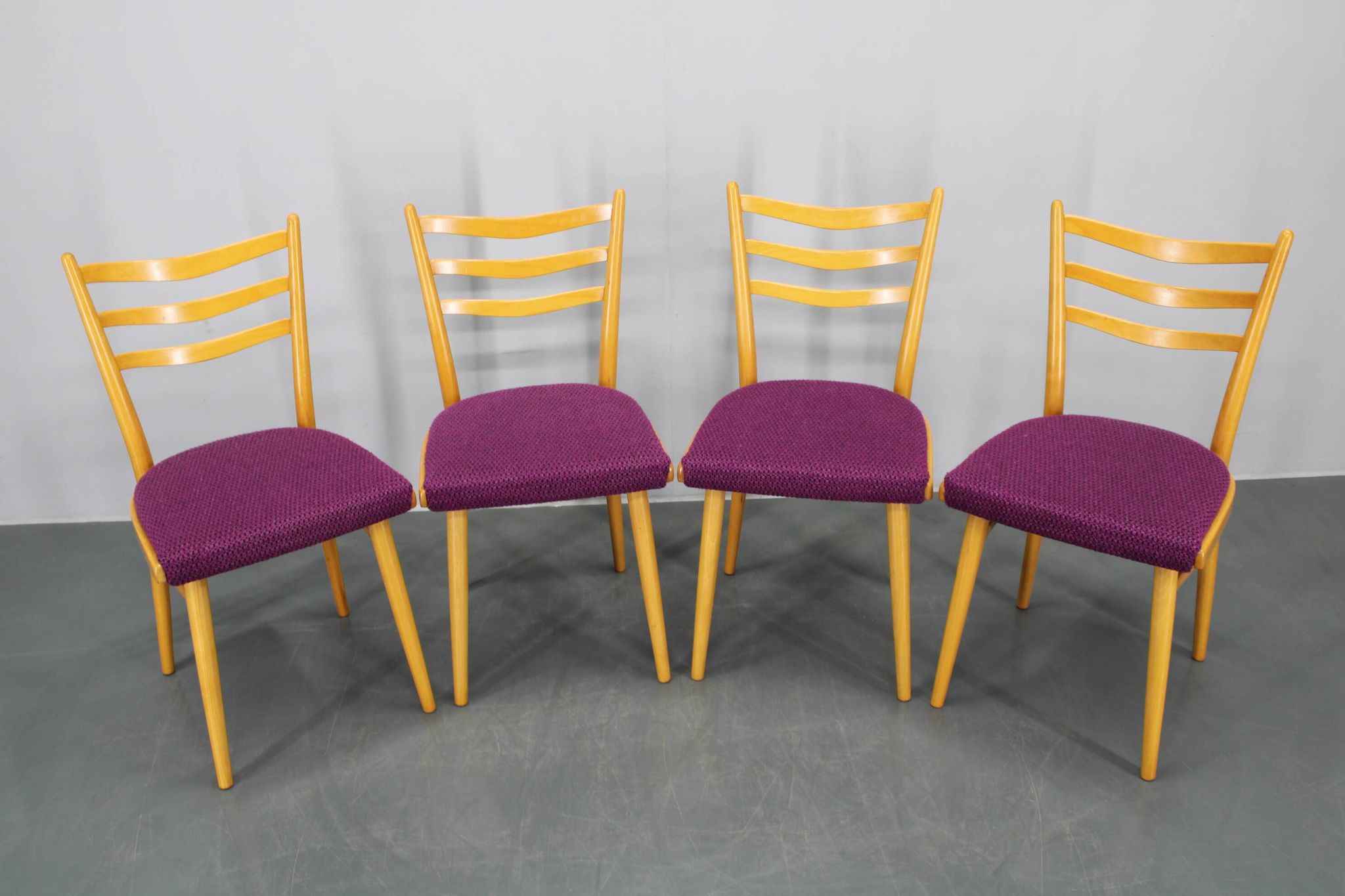 1960s Set of Four Beech Dining Chairs, Czechoslovakia