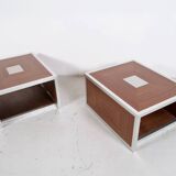 Pair of 70's aluminum and mahogany coffee/sofa end tables