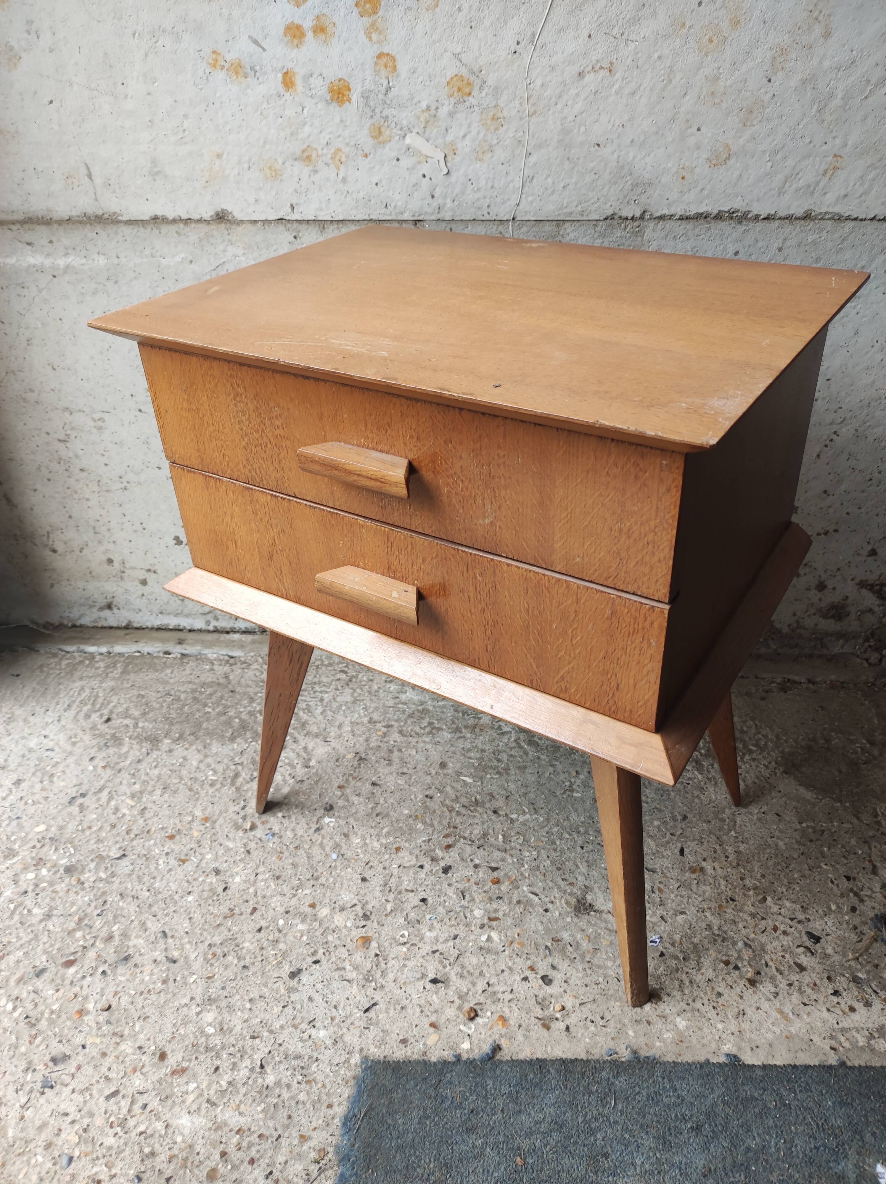 Bedside bedside table compass feet 2 drawers vintage