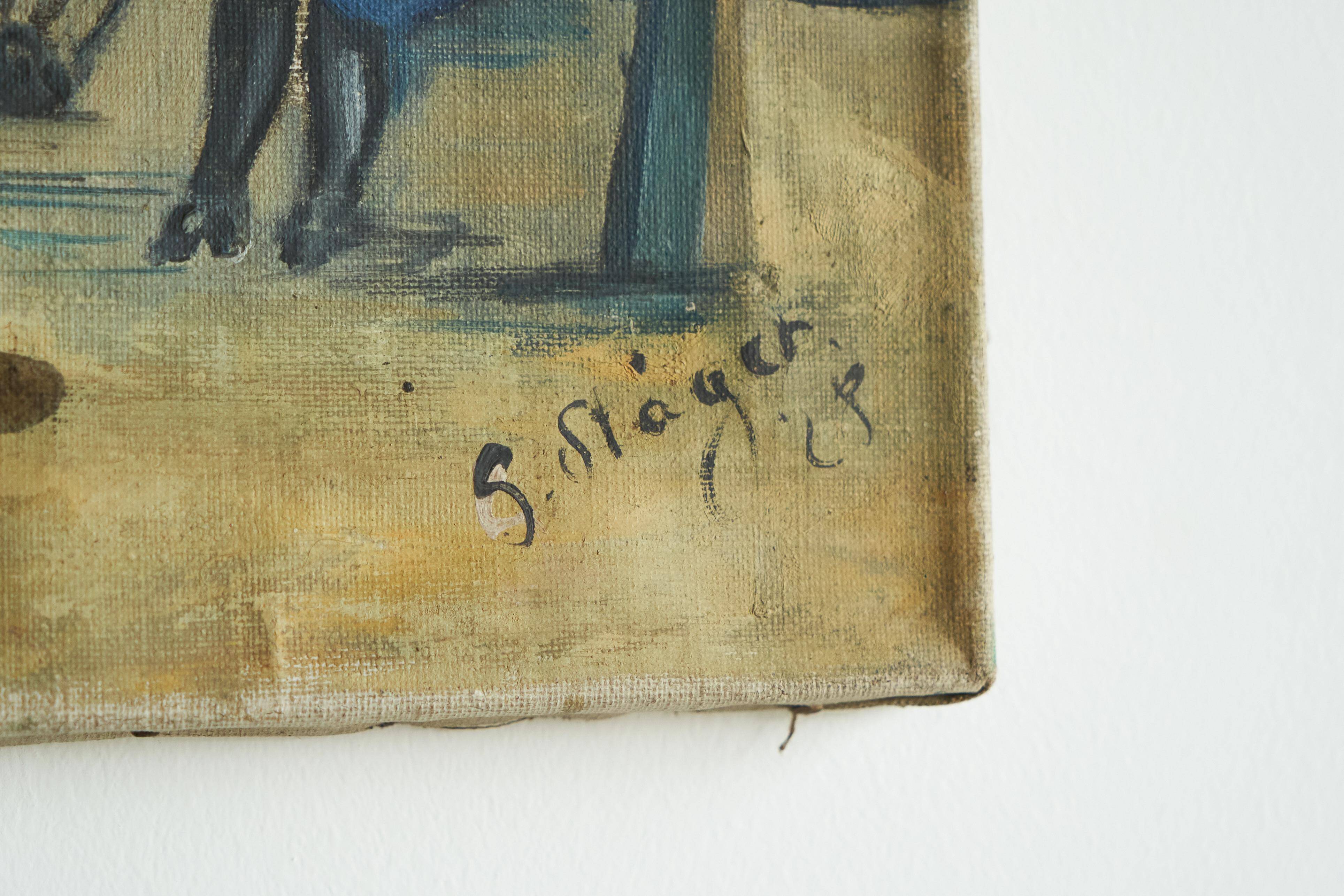Fritz Stäger 'Dorfanger' Huile sur Toile 1928
