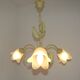French vintage chandelier with 3 lights in leaf green metal and glass shades 5516