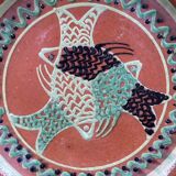 Large handmade dish with fish decoration