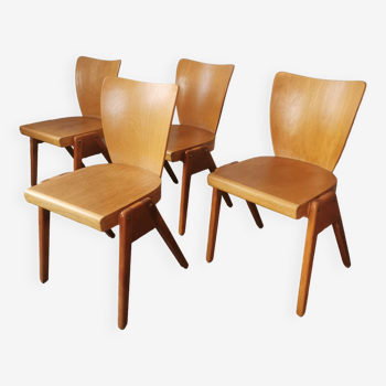 Set de 4 chaises en bois empilables, pieds compas