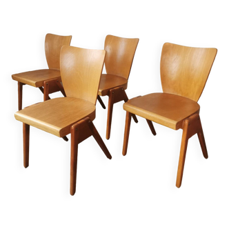 Set de 4 chaises en bois empilables, pieds compas