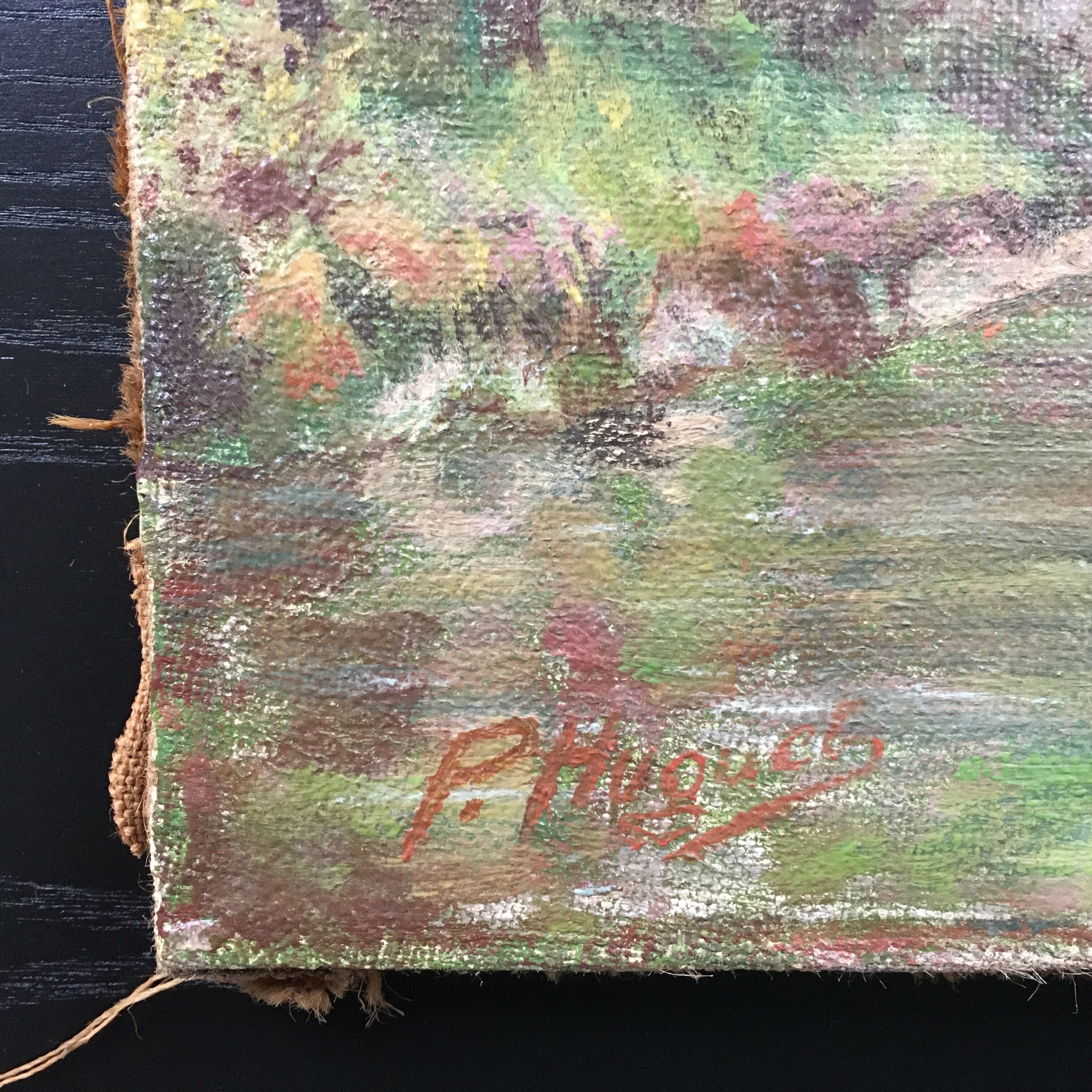 Old painting of the bridge over the river