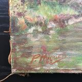 Old painting the bridge over the river