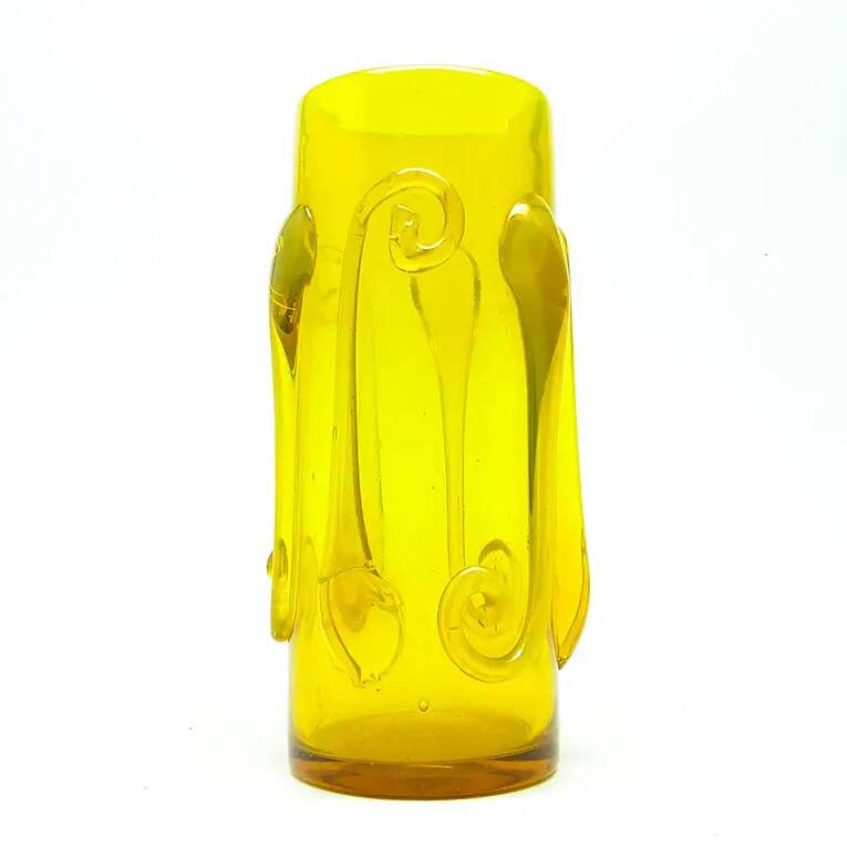 Modernist vase, yellow glass, designed by J. Słuczan-Orkusz, Poland, 1970s