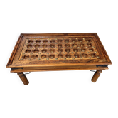Solid oak carved coffee table with glass top