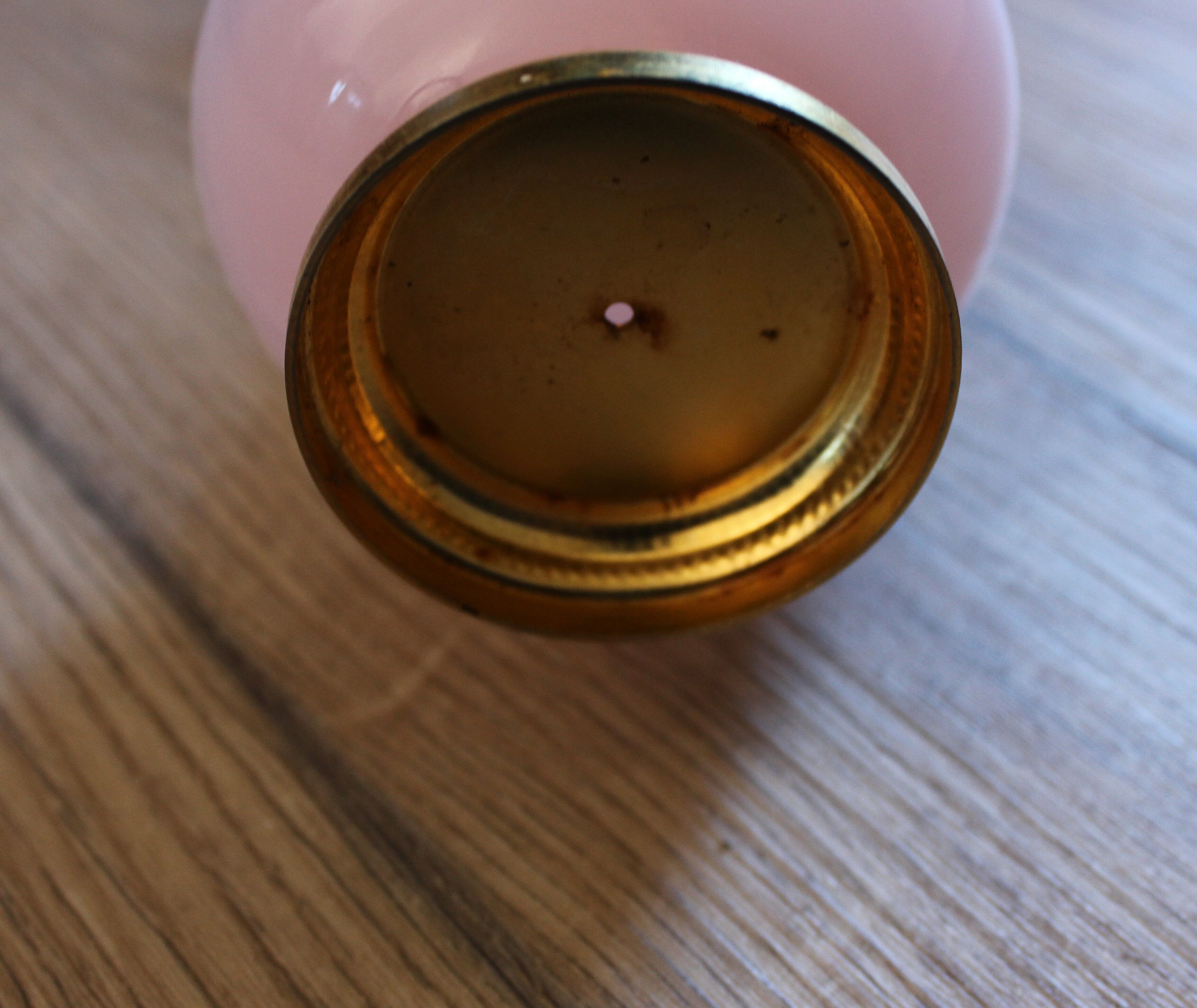 Vintage soliflore vase in pink opaline and golden brass