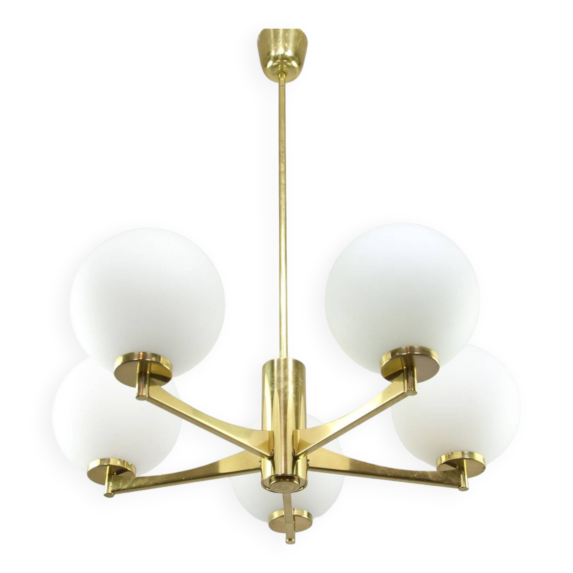 Mid-century Modern Italian Brass and Opaline Chandelier, 1960s