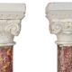 Pair of Brocatelle marble columns and stone with Corinthian capitals.