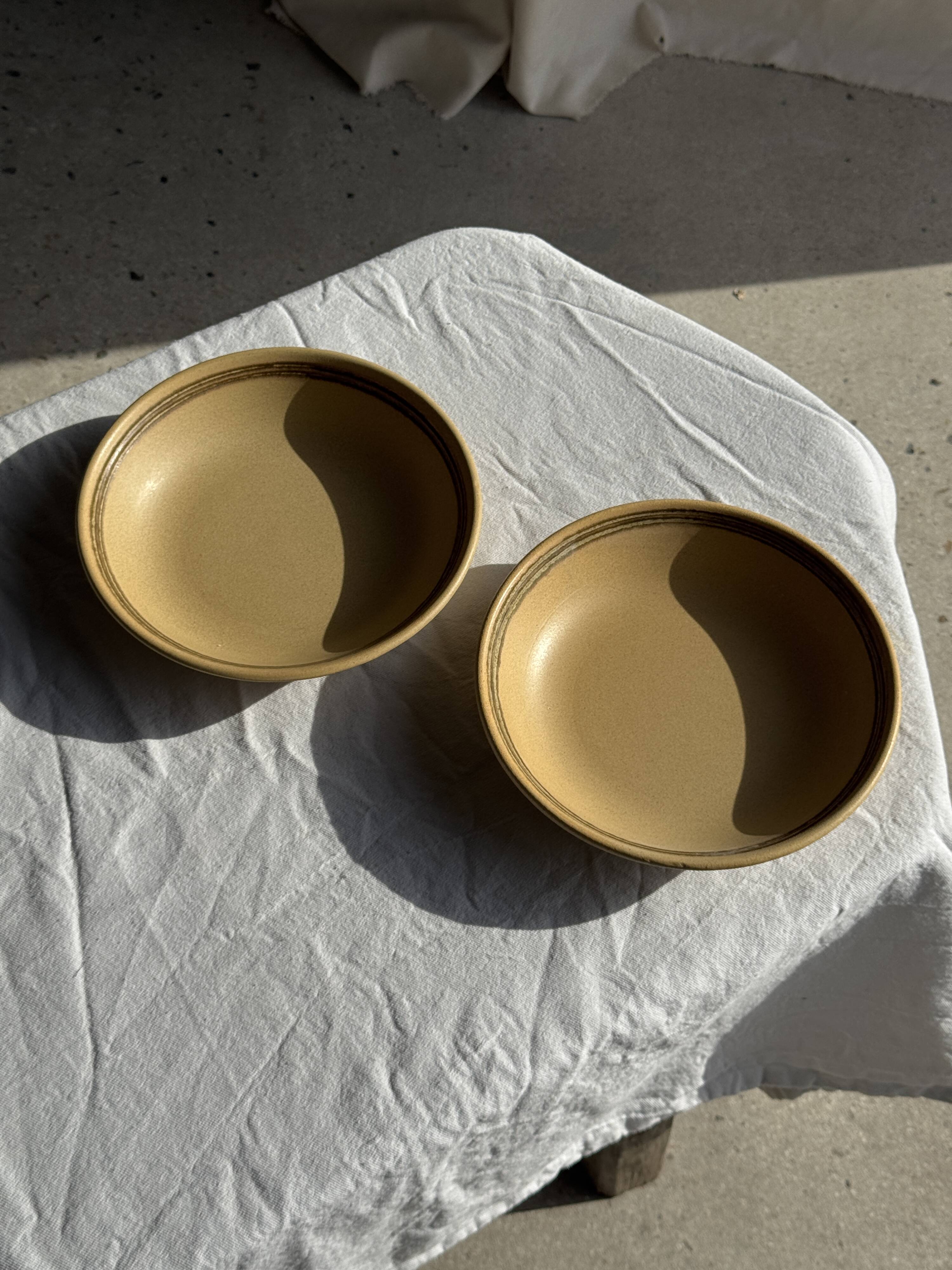 Lot de 2 assiettes creuses en grès liseré brun et marron D21,5