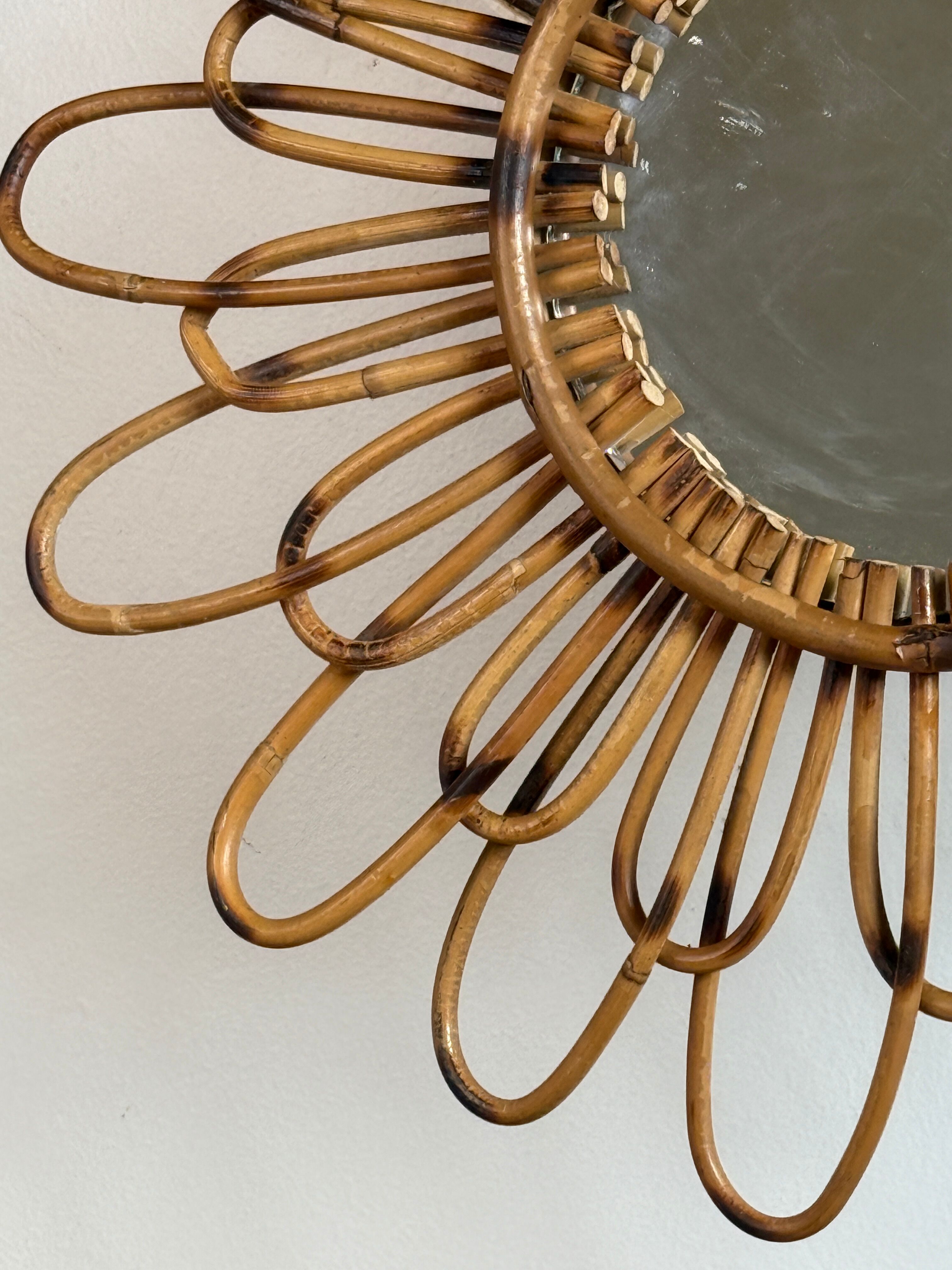 1950s rattan sun mirror France